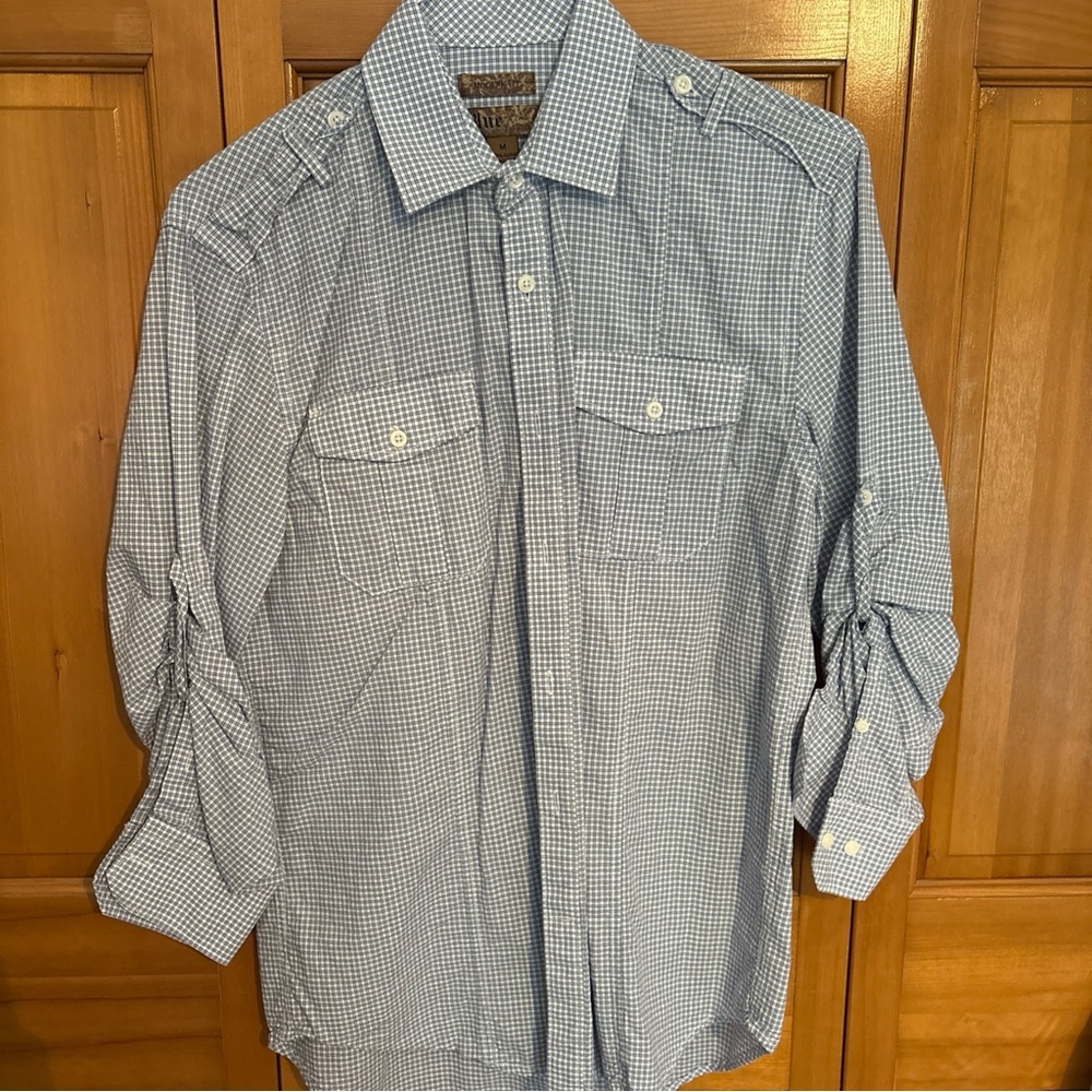 Casual Blue Checkered Button-Down Shirt